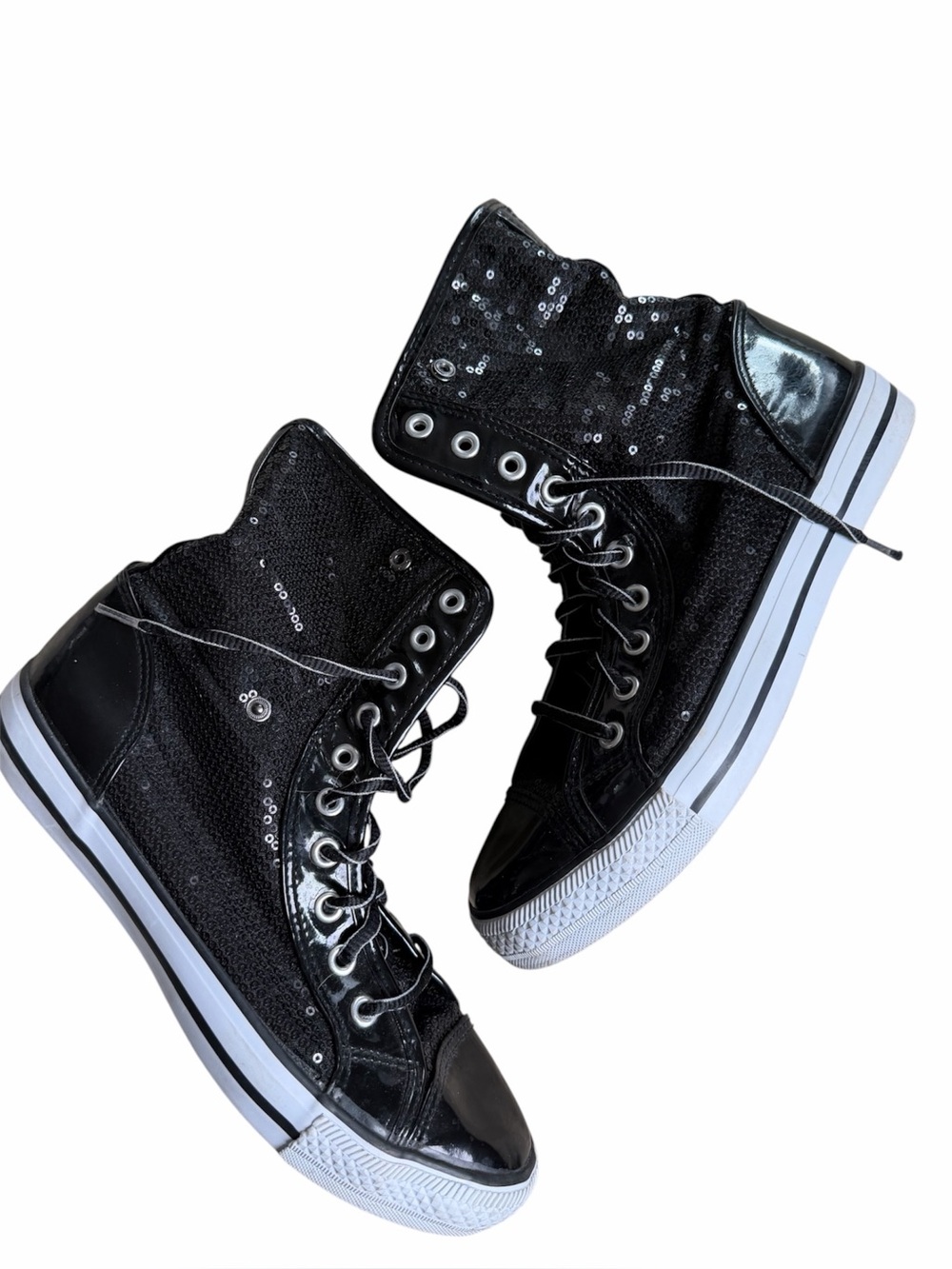 Double Platinum Destiny Black Sequin High-Top Fold over Women's Sneakers size 8